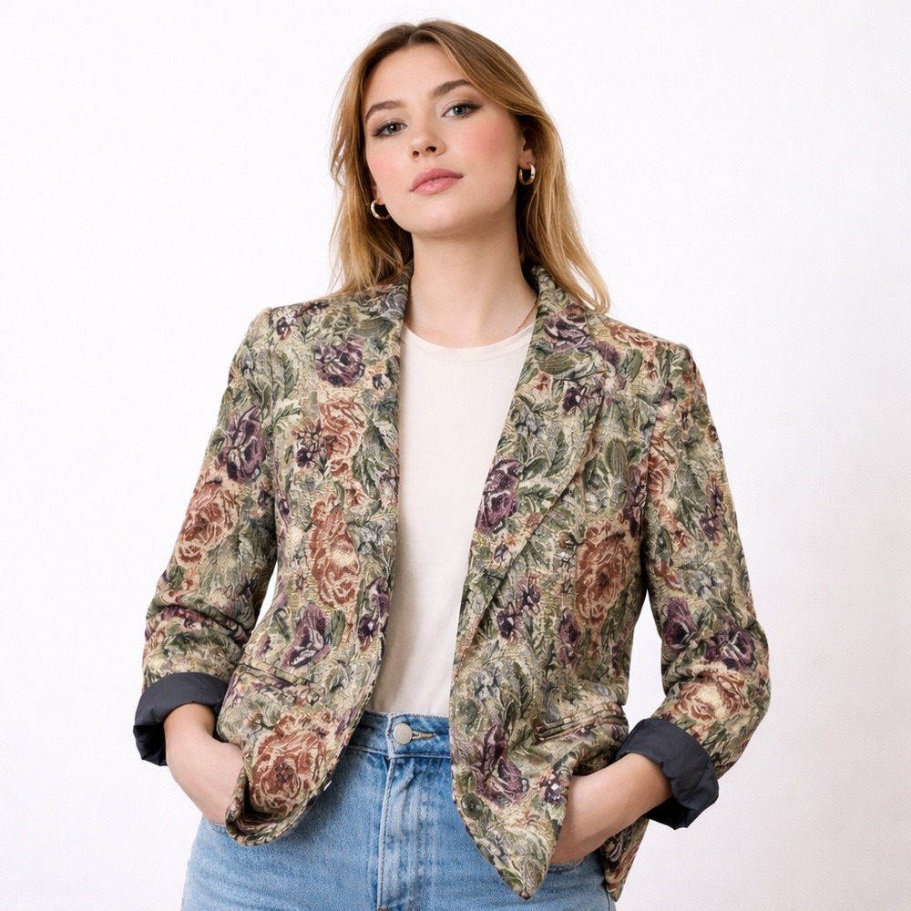 Newport News Womens  Jacket  Vintage Tapestry Long Coat Brocade‎ Sz 12   Floral